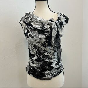 Lillie Rubin‎ women Silk Top S Black Sleeveless Cowl Neck Draped Balletcore Lace